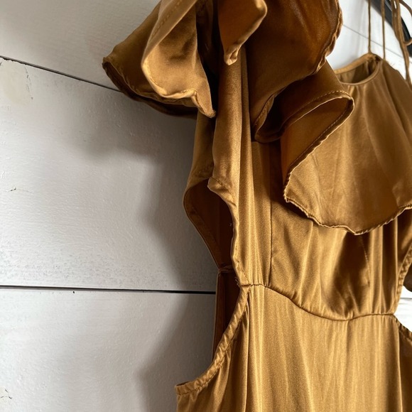 Rare! LPA [Revolve] 38 Cut Out Copper Silk Maxi Dress in Size Small - Picture 3 of 8